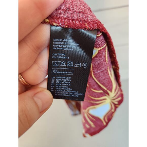 H.M Womens Red Blue Floral Leaf Tropical Print V-Neck Short Sleeve Mini Dress 10 - Picture 4 of 6